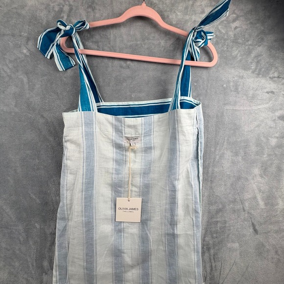 Olivia James The Label Blue White Striped Bow Strap Midi/Maxi Cotton Dress S NWT - Picture 8 of 13